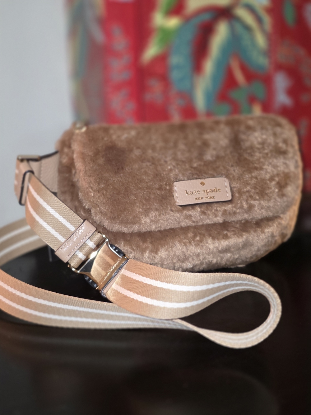 Kate Spade Plush Faux-Fur Crossbody Bag in Light Brown